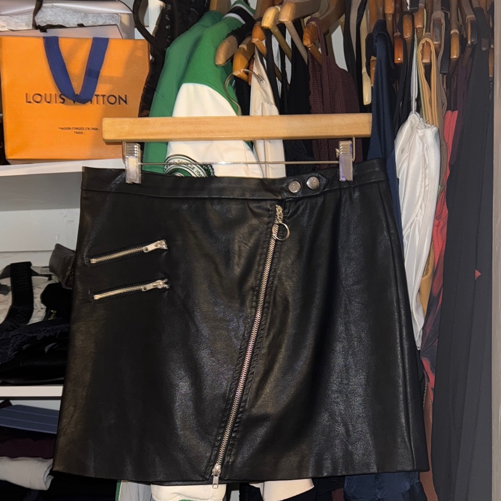 Forever 21 Black Leather Mini Skirt with Zipper Details